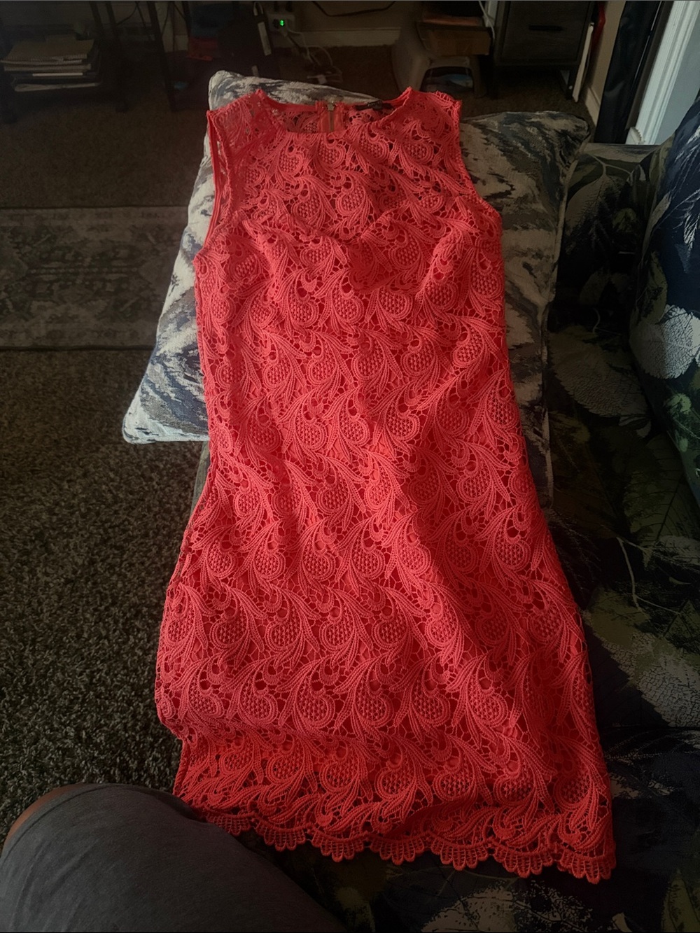 Sleeveless Red Lace Midi Dress